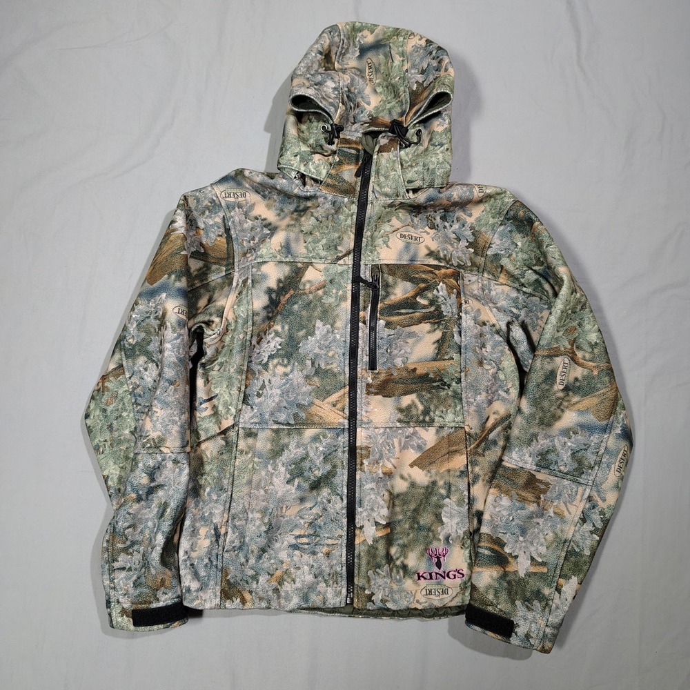 King's Camo Jacket Women's Medium Green Desert Shadow Softshell Hooded Hunting